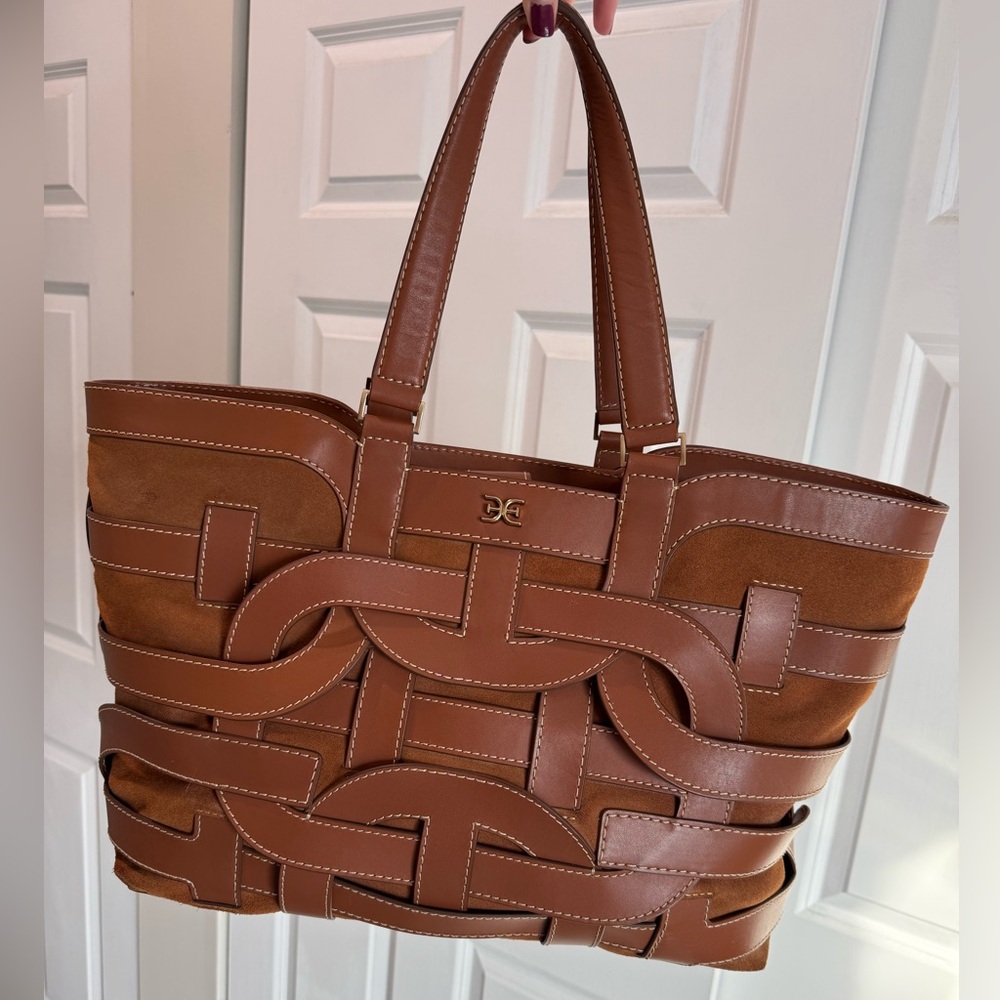 $398 Sam Edelman Bay Large Leather Shopper Tote Brown Suede